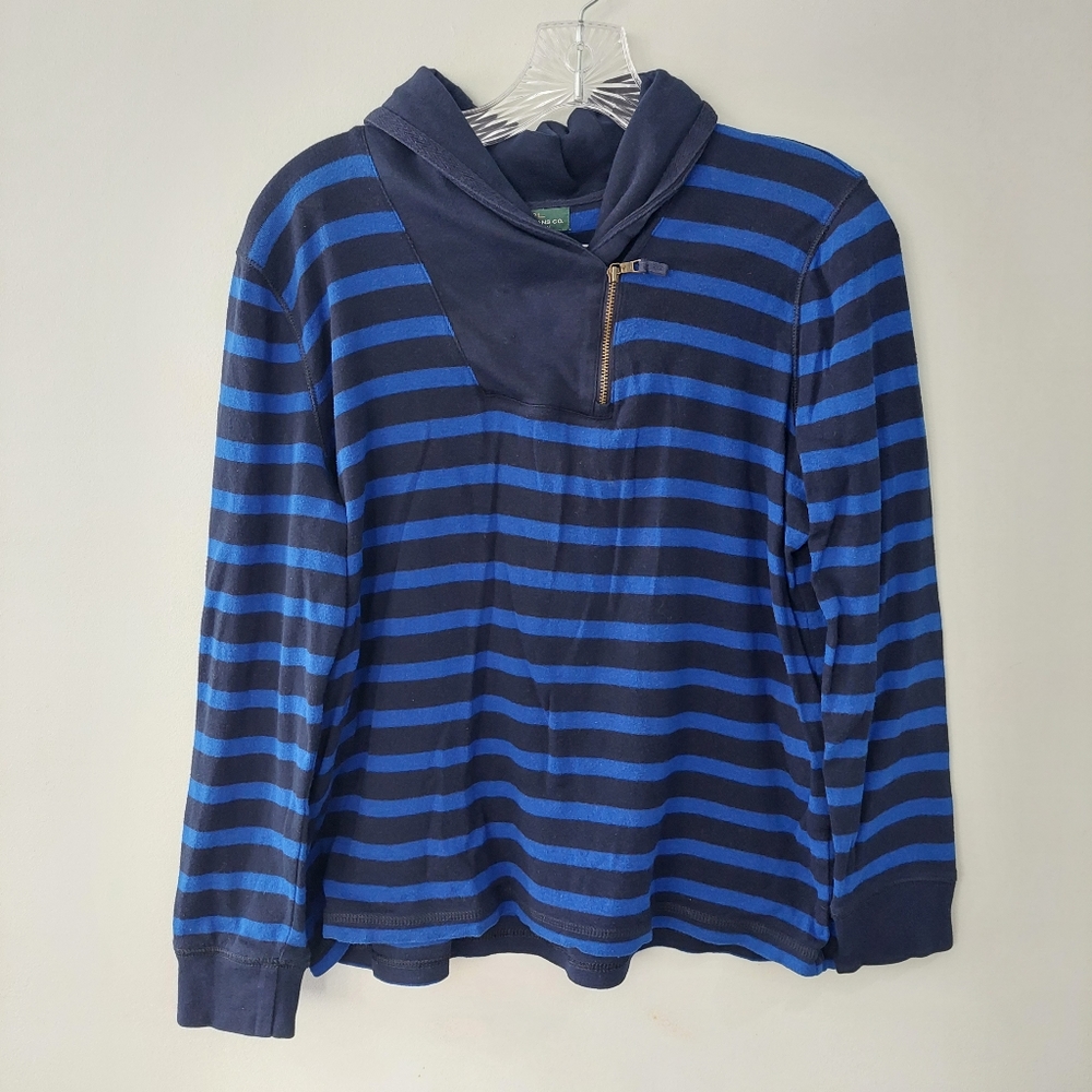Lauren Ralph Lauren top Large blue stripes zipper collar long sleeve